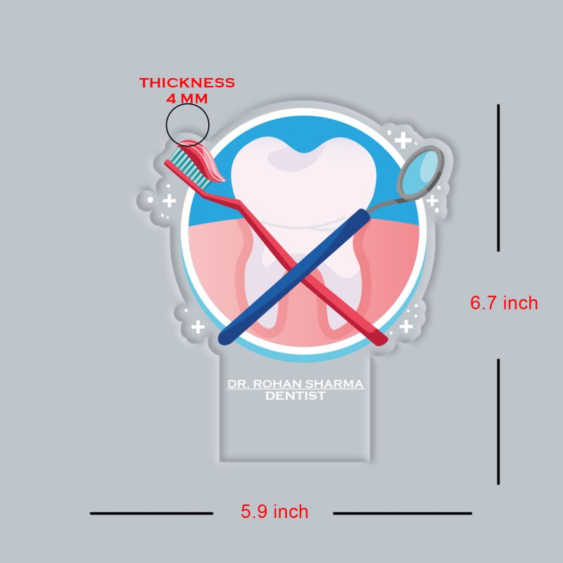 Personalized Dentist LED Night Lamp with Tooth and Dental Tools Design, Warm White Acrylic Light with Black Base Gift for Dentist Nightlight for Dental Clinic